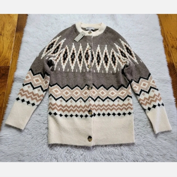 J. Crew Sweaters Nwt J Crew Fair Isle Diamond Cardigan Sweater Fawn Muslin Merino Alpaca